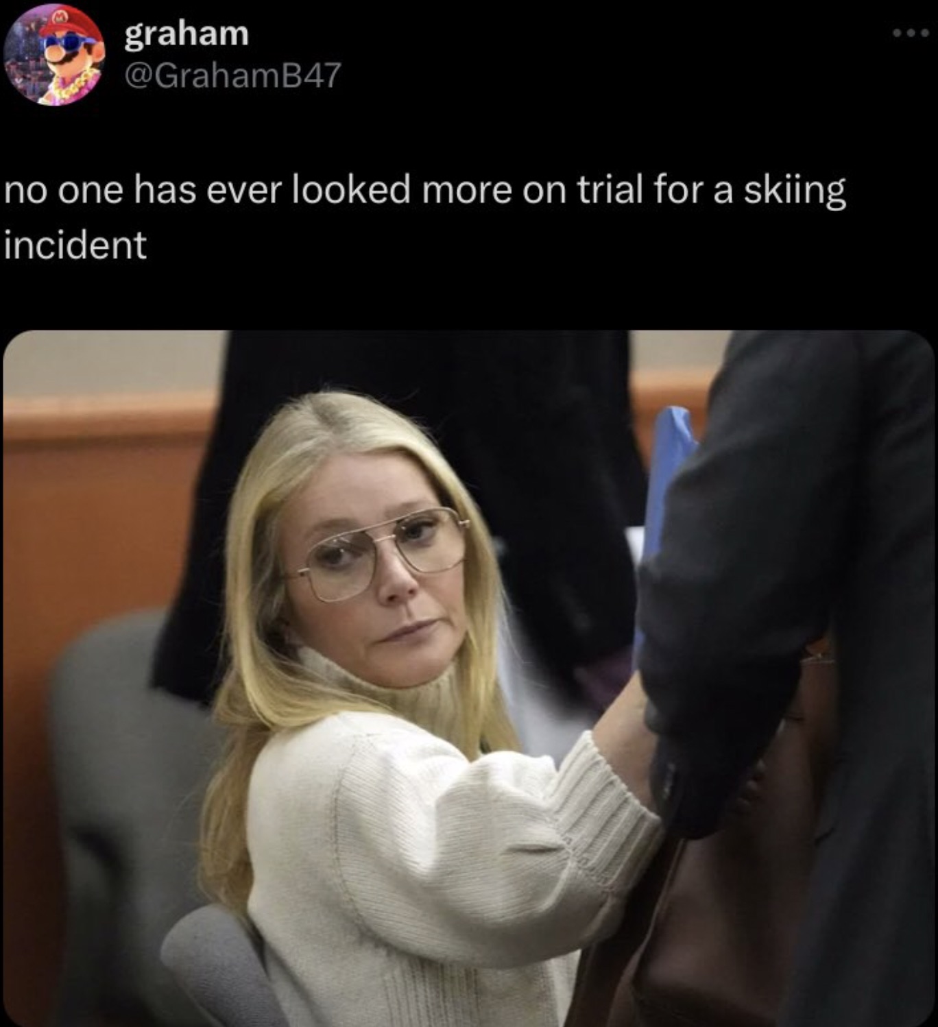 gwyneth paltrow trial sweater - graham no one has ever looked more on trial for a skiing incident